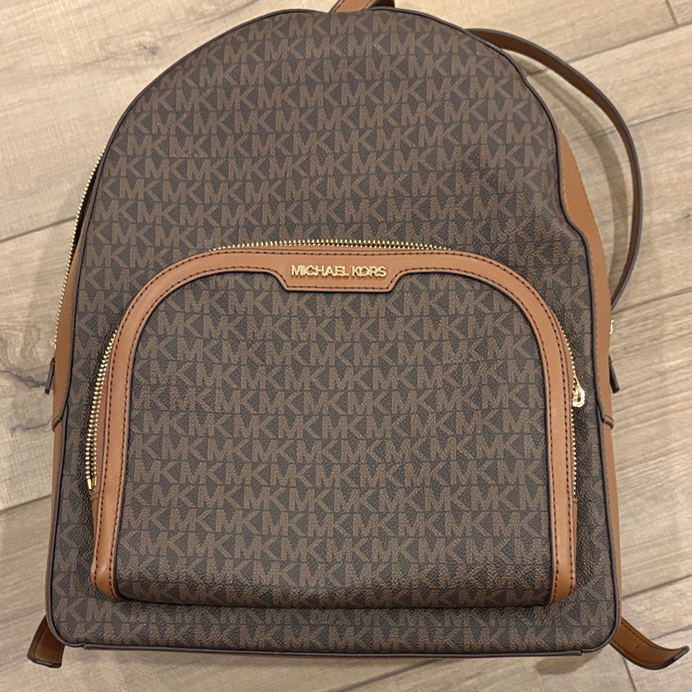 Michael Kors Brown MK Logo Backpack with Tan Trim